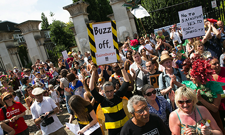 Protestors unite on a 'Bug Parade' against another Sainsbury's store in Stoke Newington: Photograph: Eleonore de Bonneval
