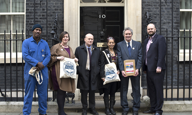The full petition hand-in group, including John Biggs, mayor of neighbouring borough Tower Hamlets. Photograph: Hackney Council.