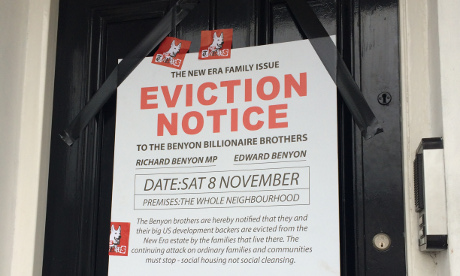 Protesters served the Benyon Estate with a mock Section 21 eviction notice. 