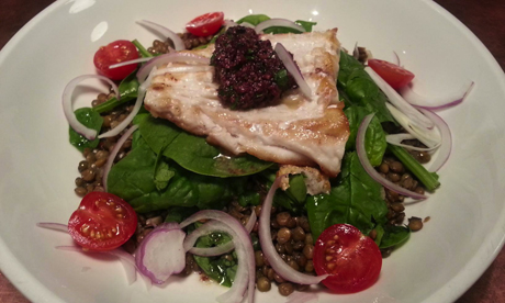 Hake fillet with spiced puy lentils. Credit: Floyds