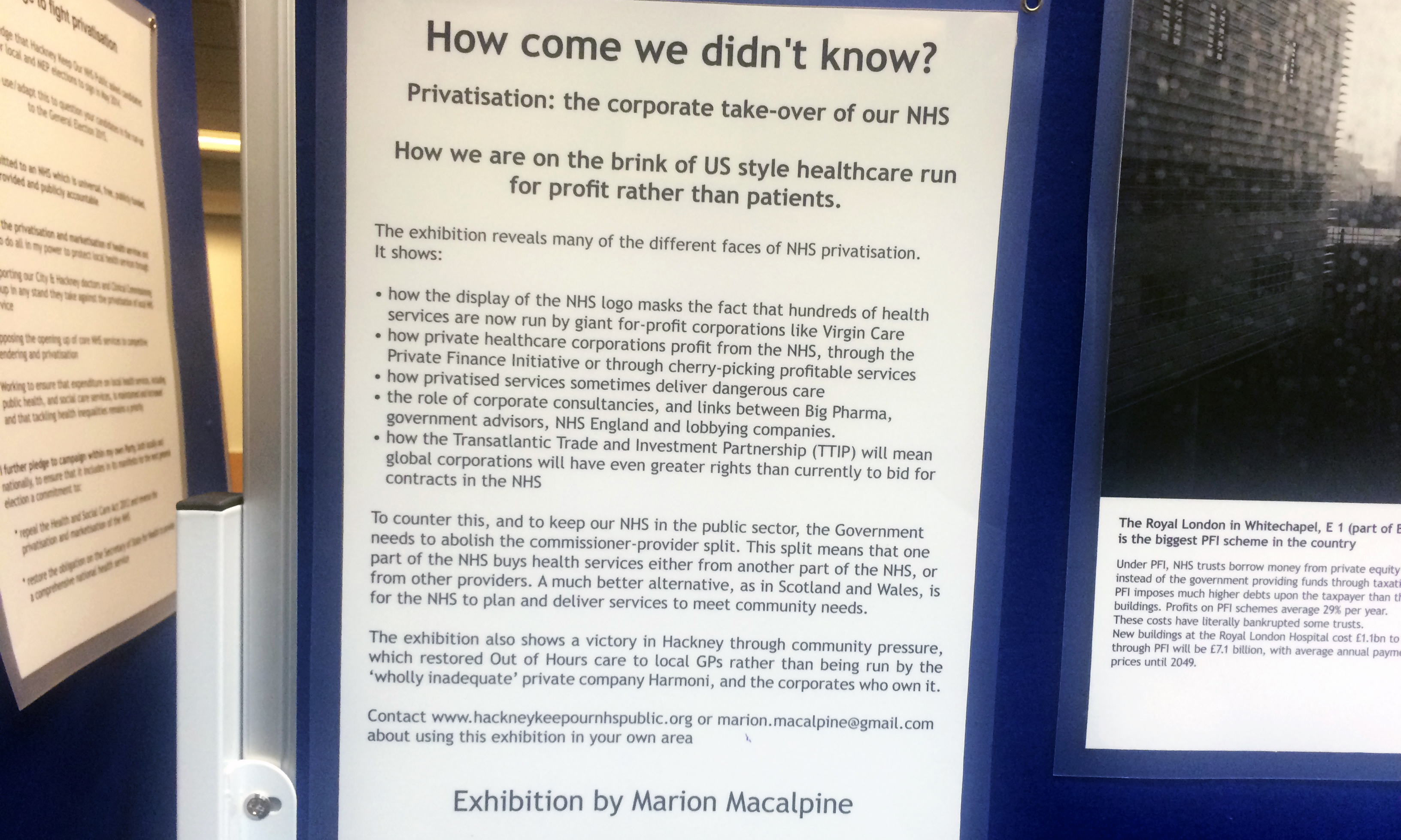 About the exhibition: the details on display at Hackney Central Library. Photograph: Hackney Citizen