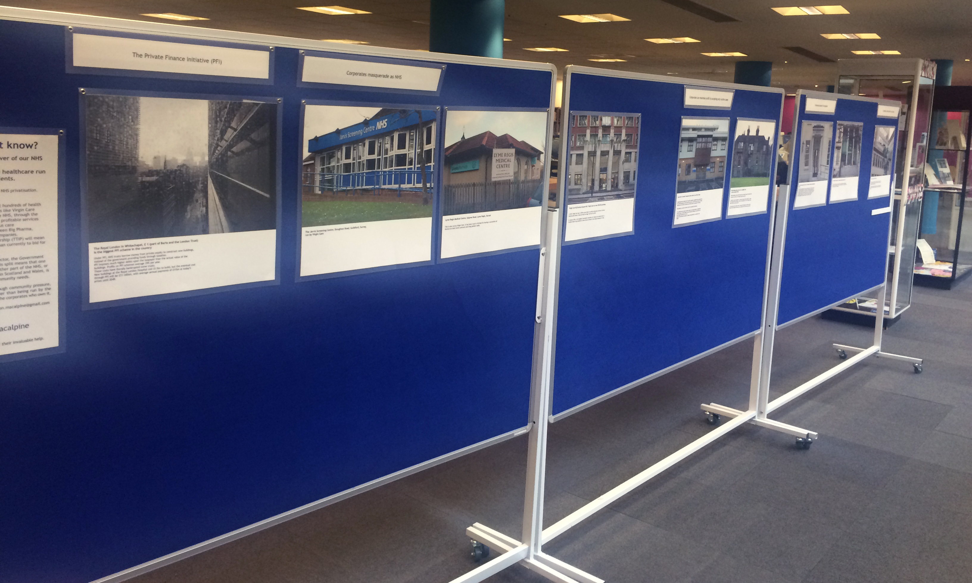 Controversial: the Keep Our NHS Public photo exhibition at Hackney Central Library. Photograph: Hackney Citizen