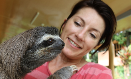Lucy Cooke with a sloth. Photograph: Phil Stebbing
