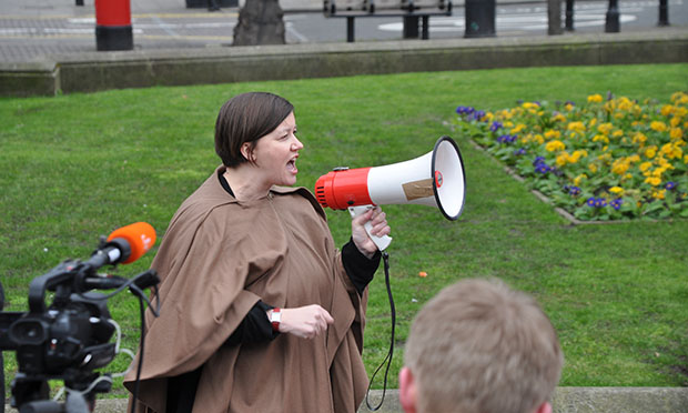 Protest: Meg Hillier MP outside the Town Hall with Digs Photograph: Digs