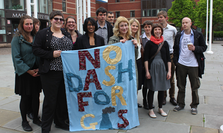 Ewa Jasiewicz holding the No Dash for Gas banner