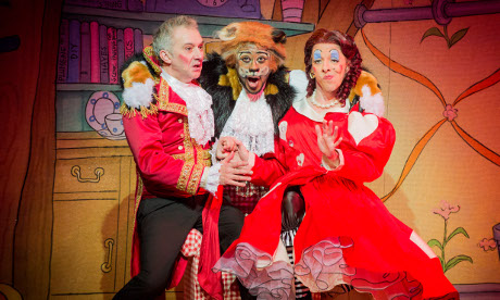 Tony Timberlake (King Konkers), Kat B (Puss in Boots) and Stephen Matthews (Dame Nettie Knowall). Photograph by 