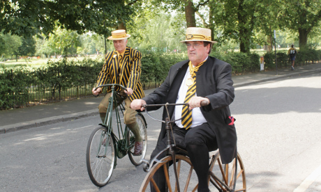 Left, Bullman on a 1907 Dursley Pederson and Right, Sergeant Buzfuz on an 1870 bone-shaker. Photograph: Hackney Citizen