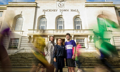 Tracey Welsh (East End Community Foundation), Cllr Feryal Demirci and Will Savage (Cancer Research UK). Photograph: Anthony Upton 