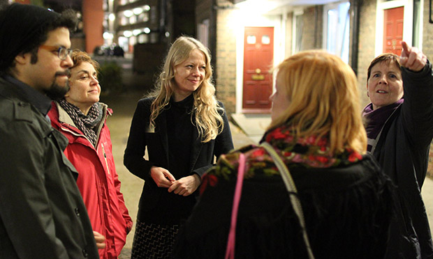 Green Party politician Sian Berry (centre) visited the estate last night to meet with residents concerned about redevelopment plans. She also expressed surprise about the lack of warning of the action taken against the bikes
