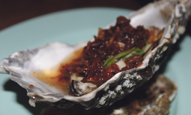 Steamed Menai Oyster with Roasted Chilli