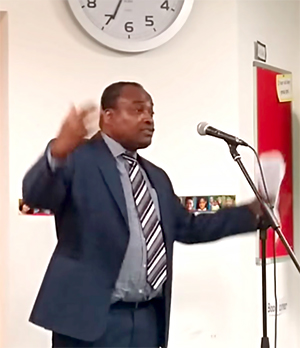 Williams at the North London Muslim Community Centre hustings earlier this month. Image courtesy Occupy London
