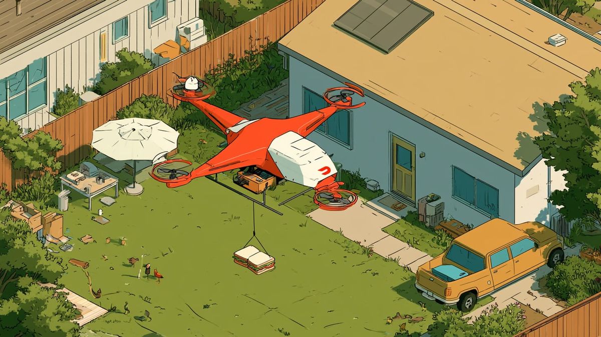 image of a drone delivering a sandwich