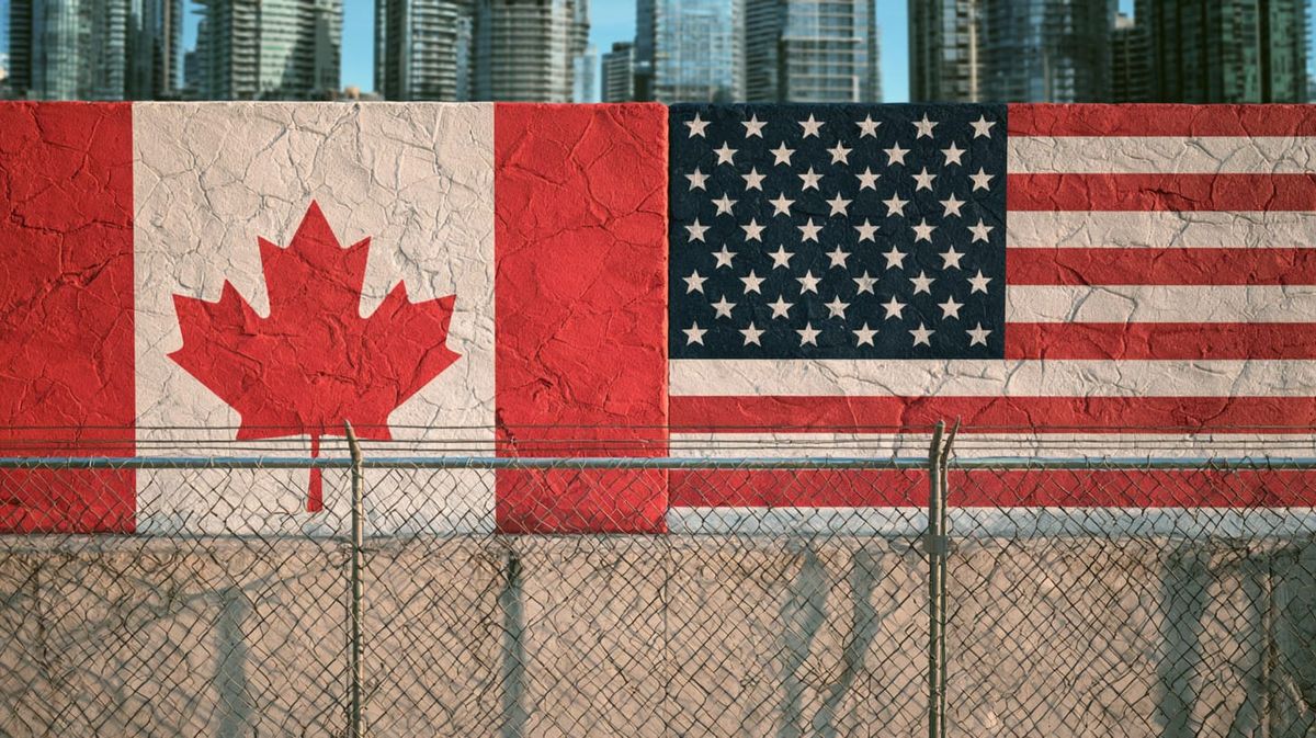 Image shows Canadian and US flags