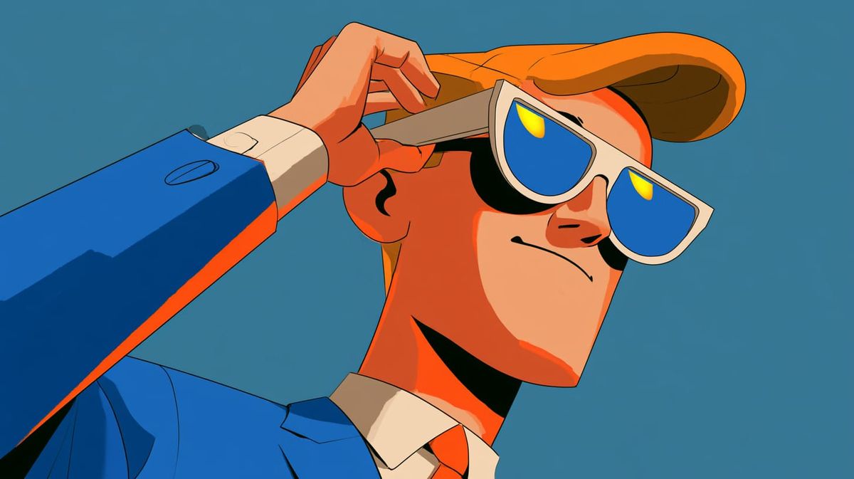 cartoon of a man wearing Meta glasses