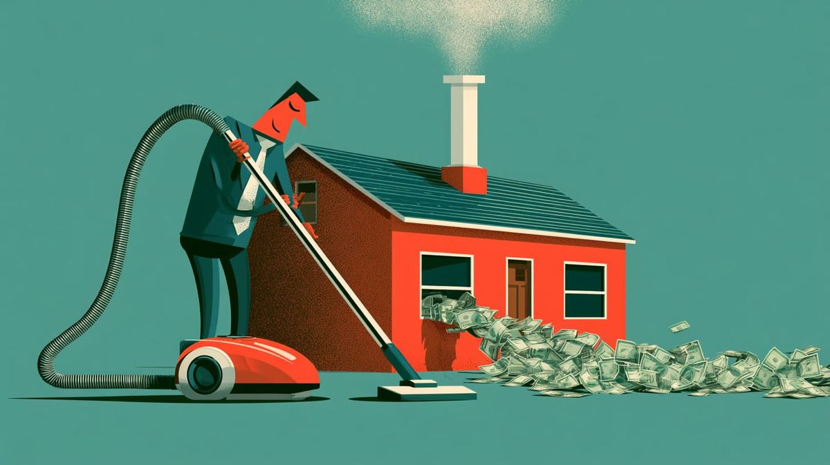 image of a vacuum cleaner sucking money out of a house