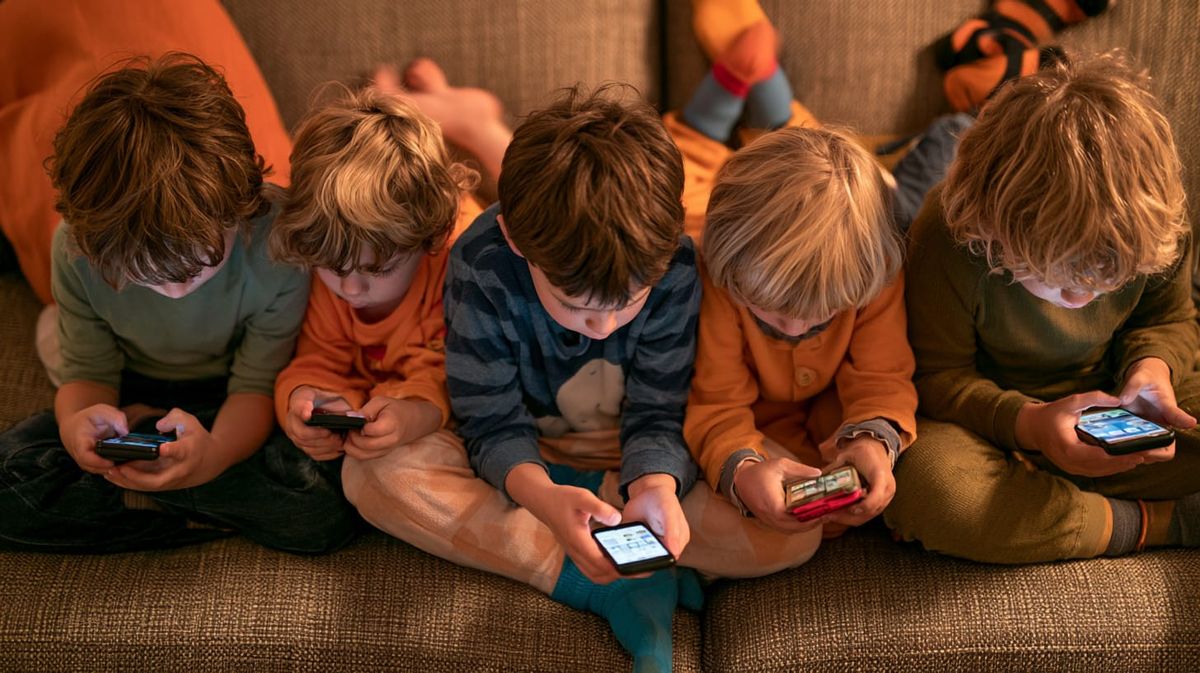 an image showing kids looking at social media screen