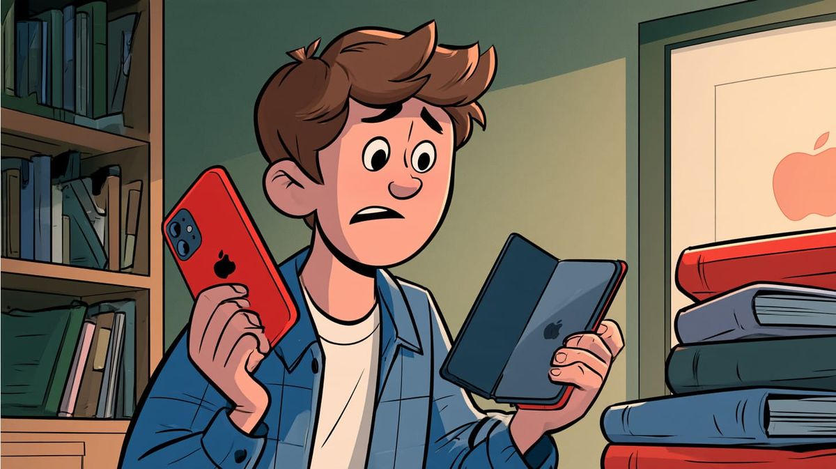 Image shows a consumer trying to understand a foldable phone