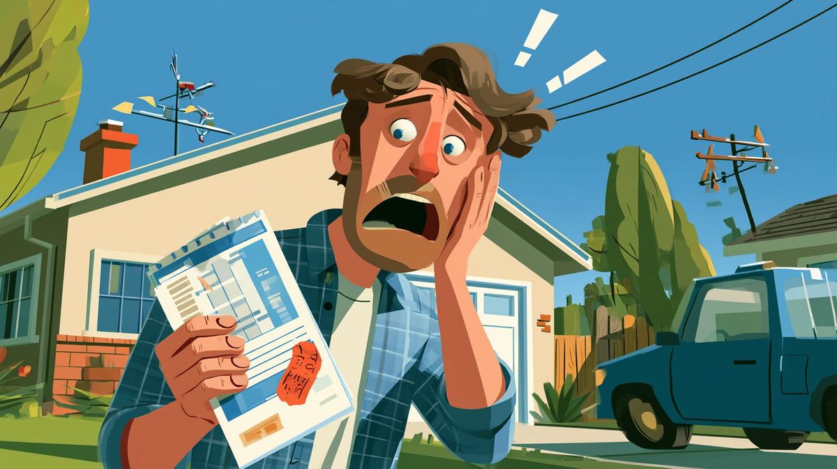 Cartoon of a homeowner with a high utility bi