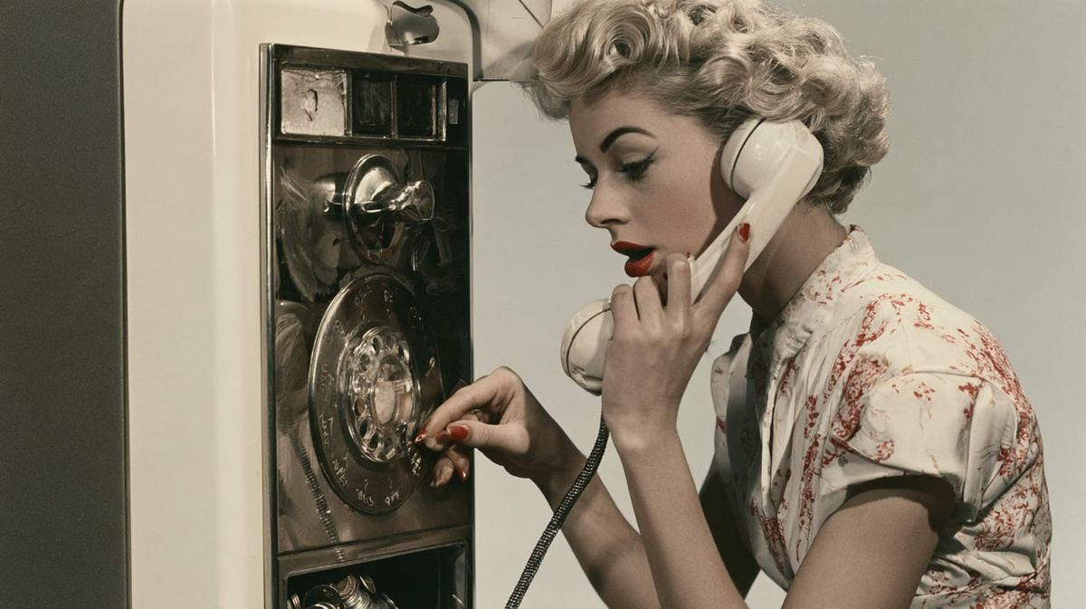 Image of a 1950s consumer using a pay phone