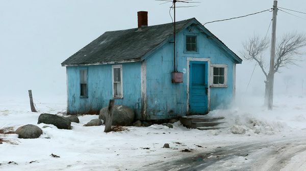 image of a small cottage in a blizzard