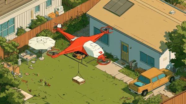 image of a drone delivering a sandwich