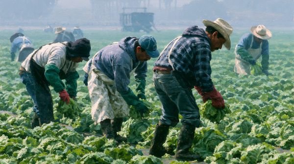 image of farmworkers picking lettuce