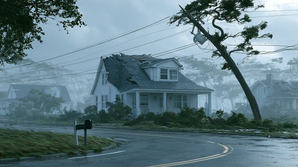 image of a storm-damaged house
