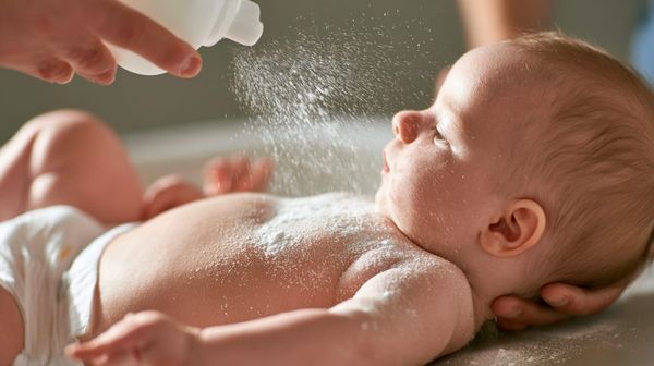 image of a baby being sprinkled with talc
