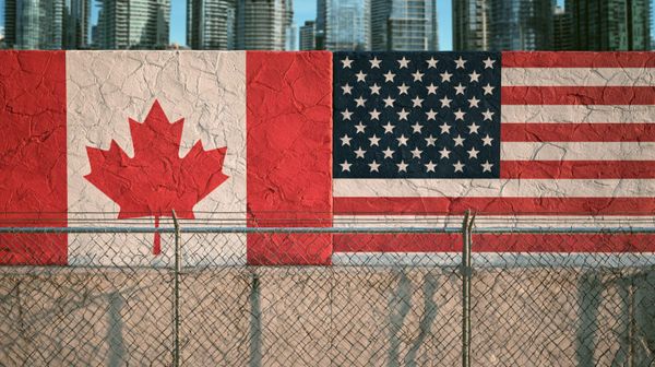 Image shows Canadian and US flags