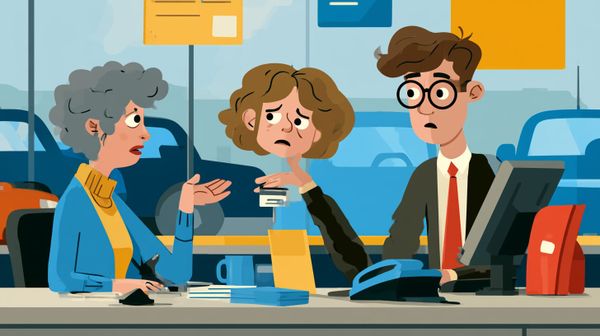 image shows consumers at a car rental counter