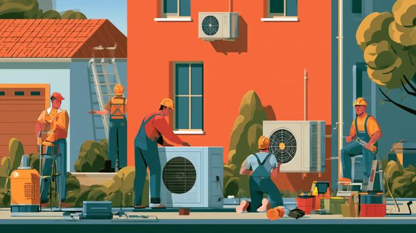 image of workers installing a heat pump