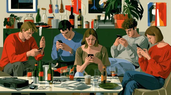 image of teens interacting with their smartphones