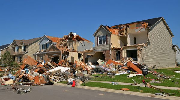 an image showing simulated storm damage to homes