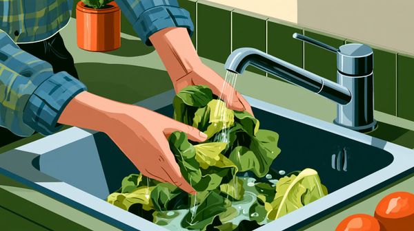 image of hands washing lettuce