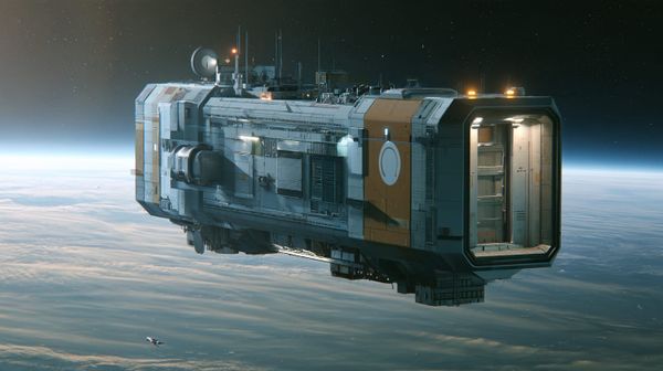 Image of a data center in space