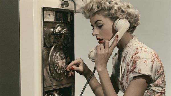 Image of a 1950s consumer using a pay phone