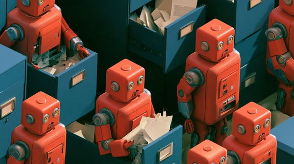 image shows robots stealing files