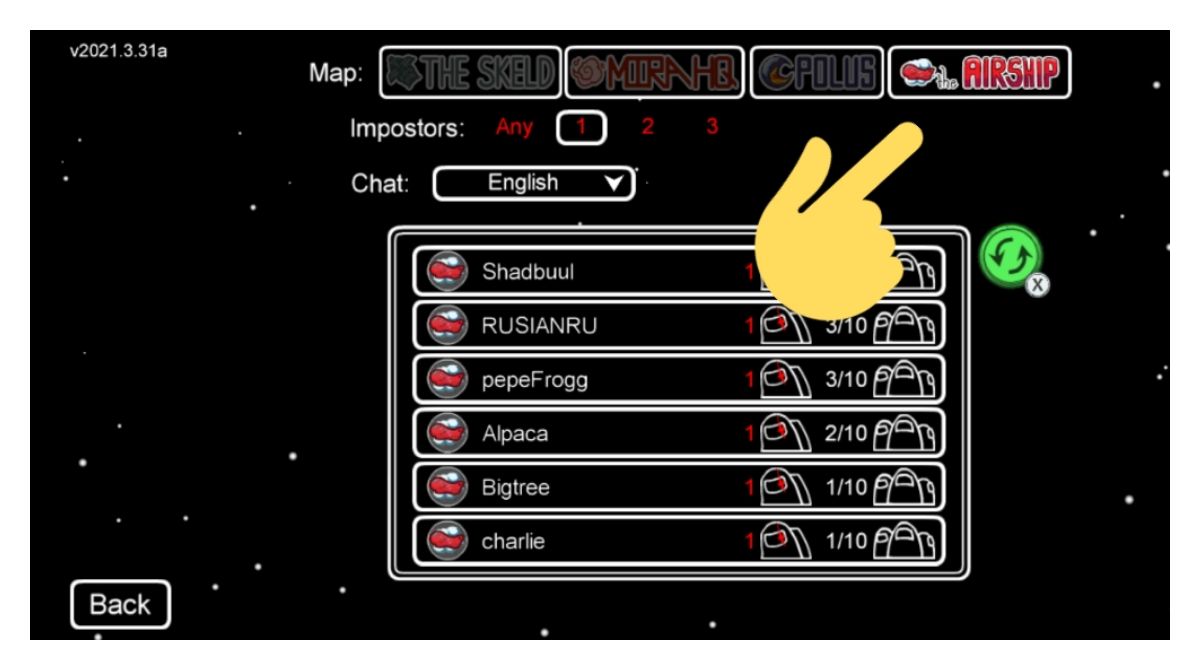 Airship map selection in Among Us for Android