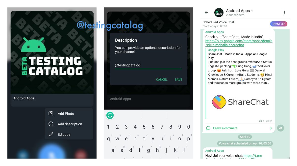 Changing profile bio during the voice chat on Telegram beta for Android