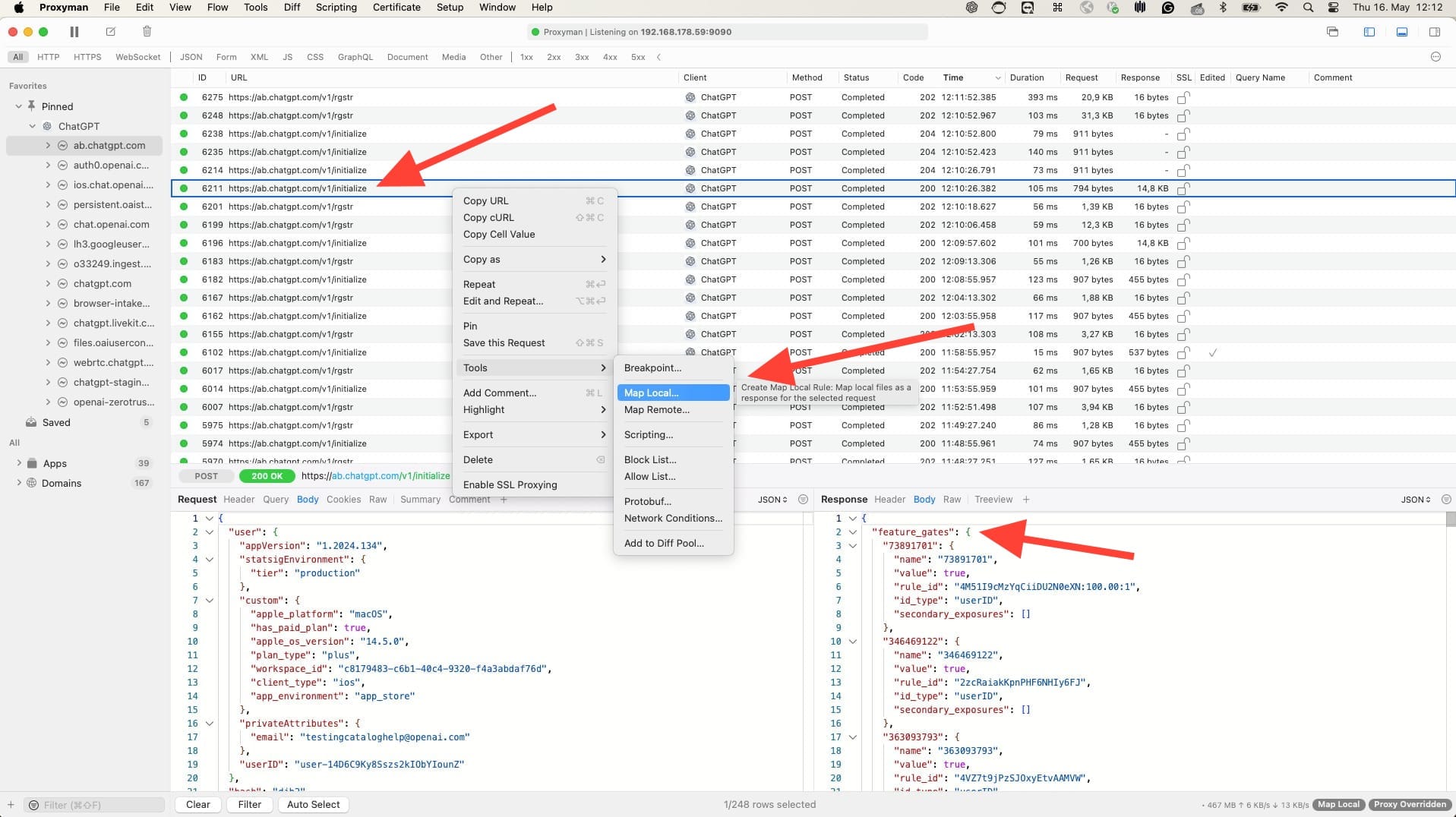 Mapping API call locally on Proxyman