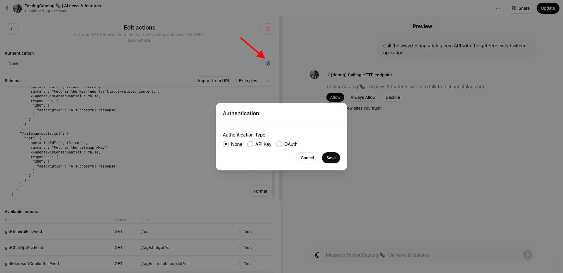 GPT builder custom actions enhancements