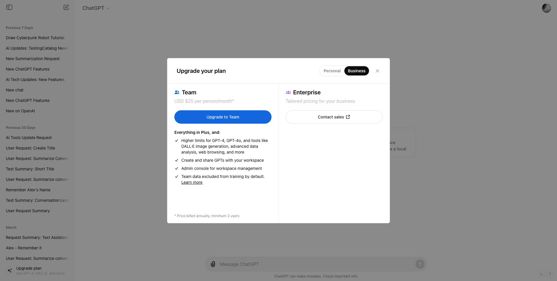 personal and business plans toggle
