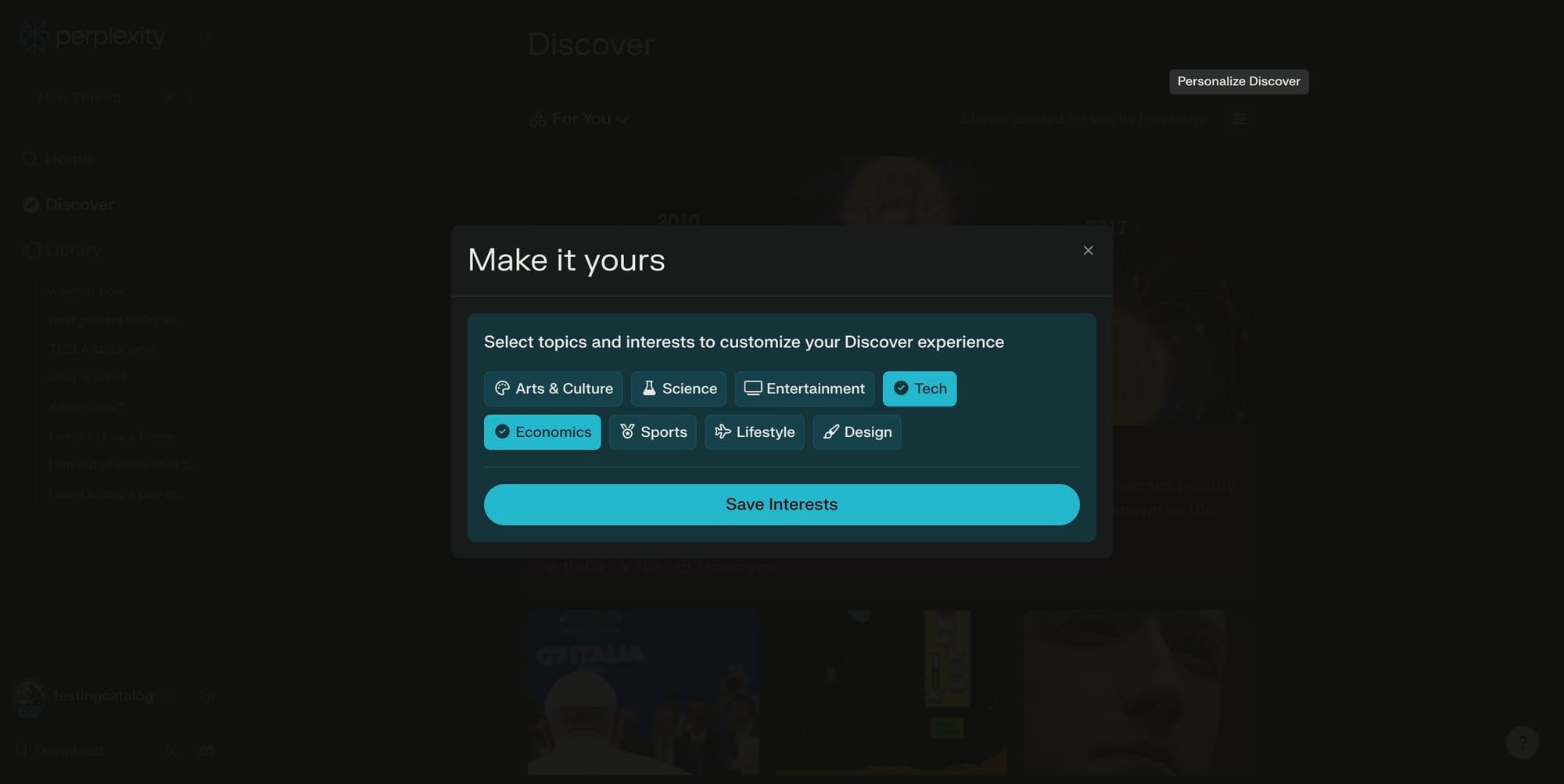 A new Perplexity Discover feed