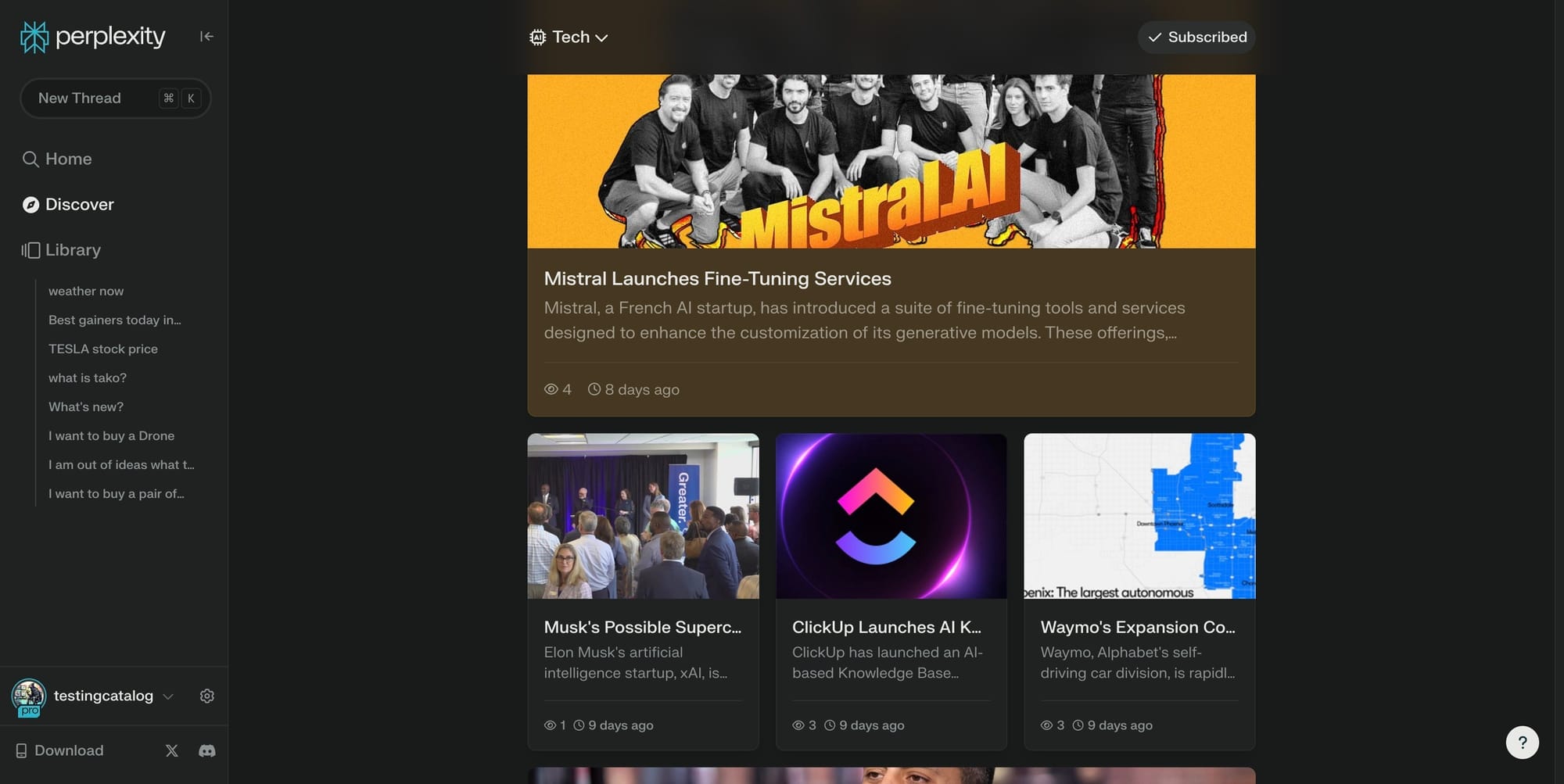 A new Perplexity Discover feed