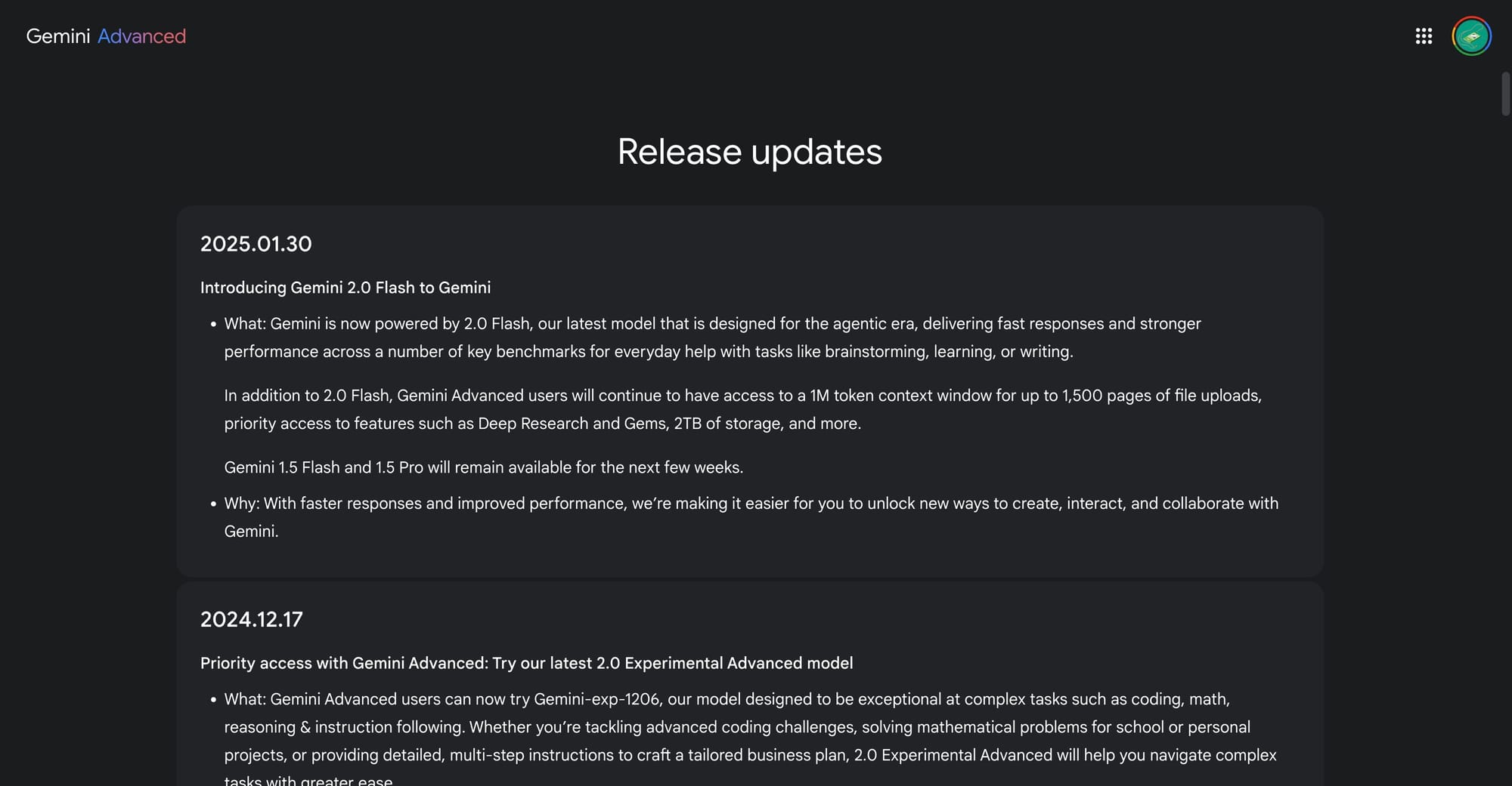 Updated Gemini changelog