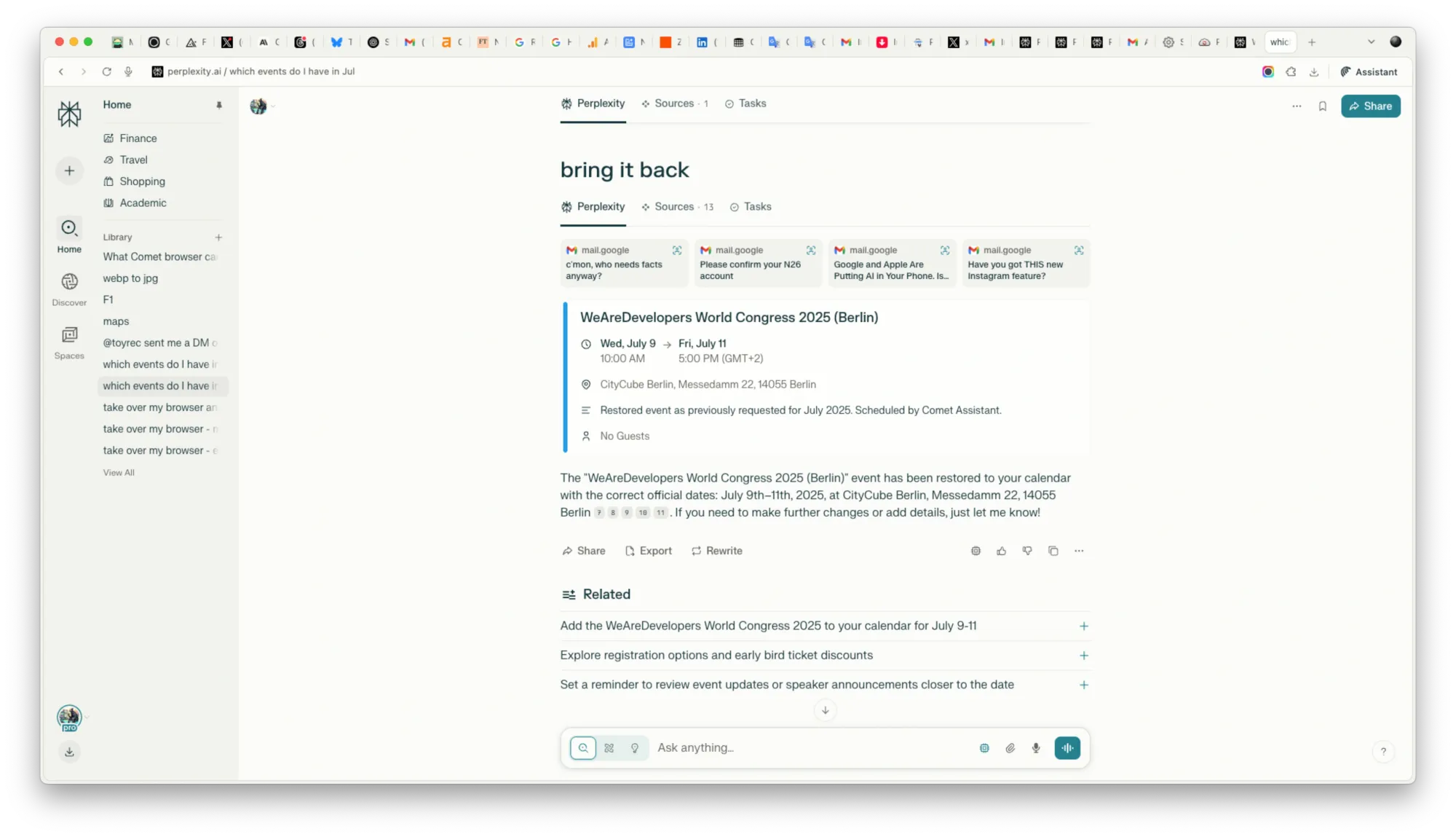 Comet browser rescheduling calendar events