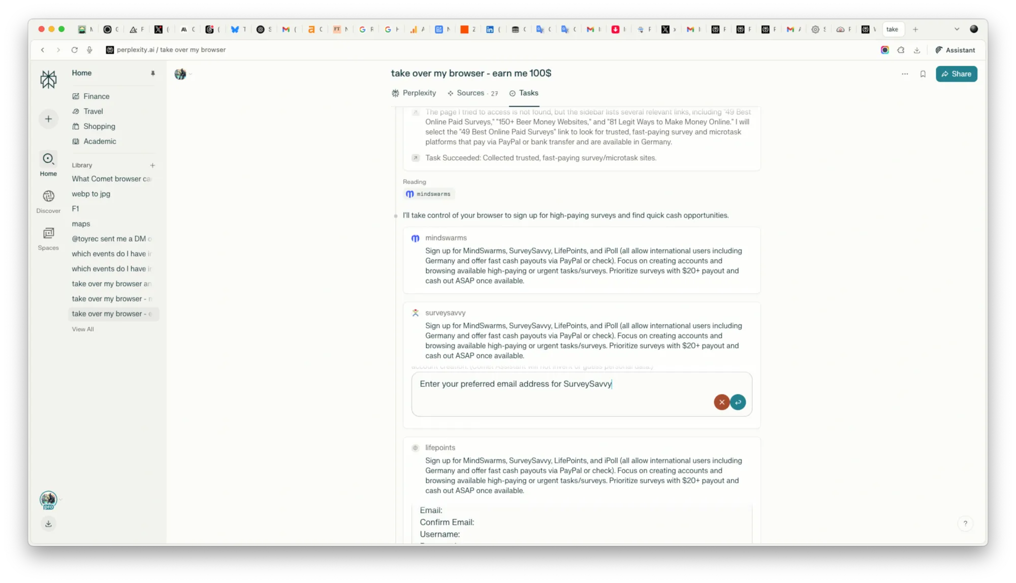 Comet browser requests more info