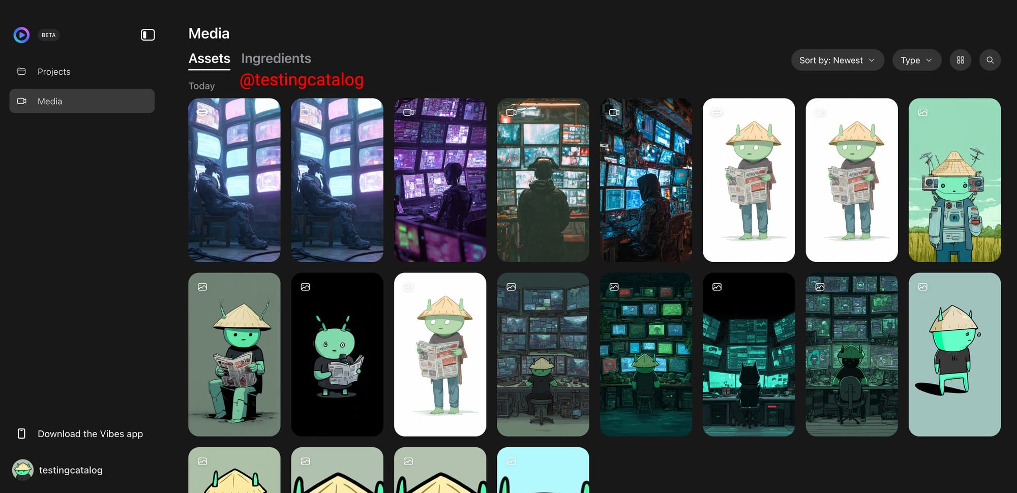 Vibes AI, media tab (not available yet)