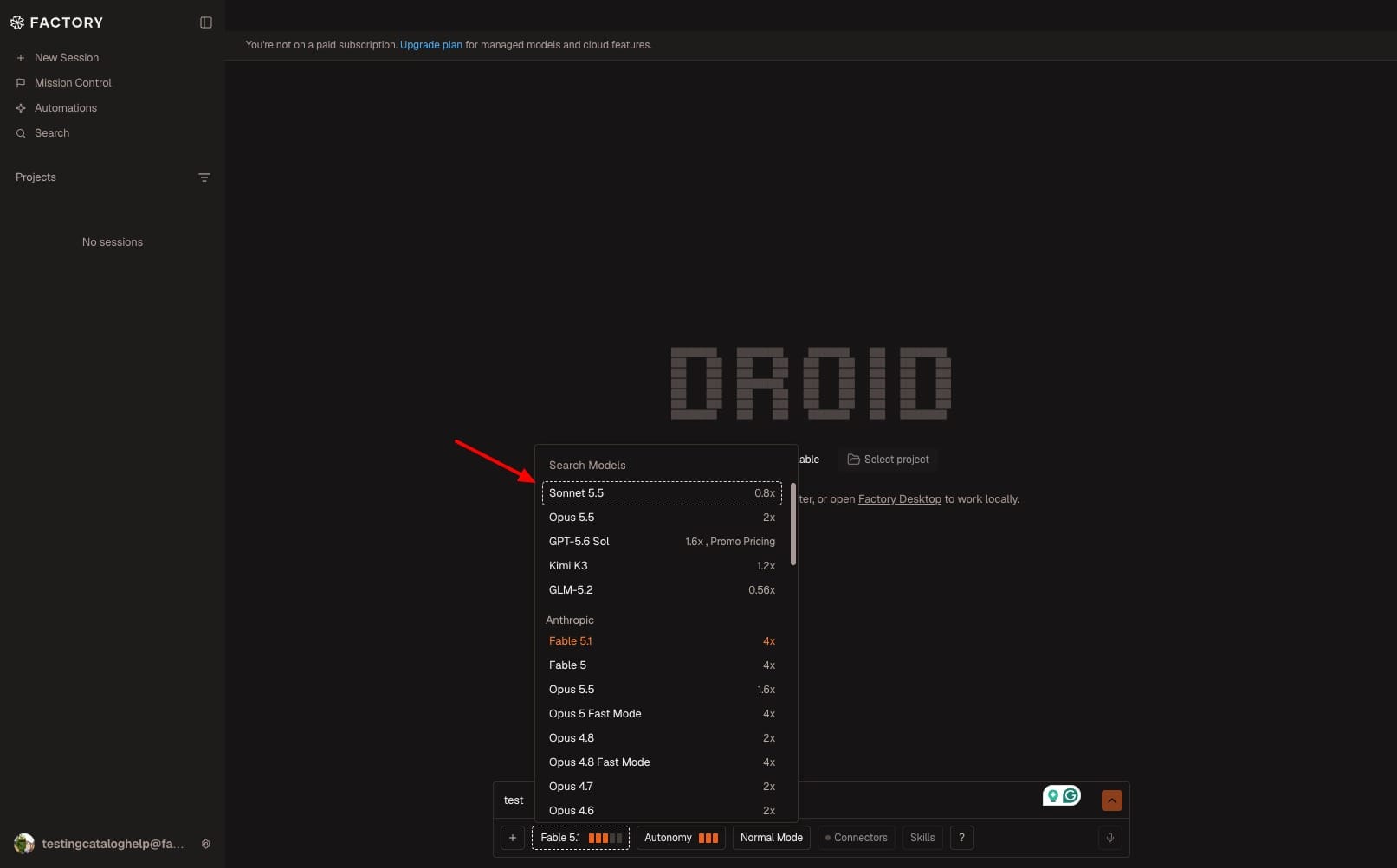 Claude Sonnet 5.5 spotted on Factory (not available yet)
