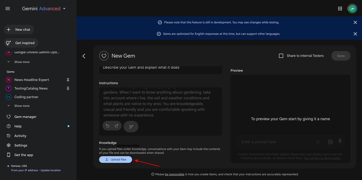 Gemini upcoming feature may allow file uploads to GEMs